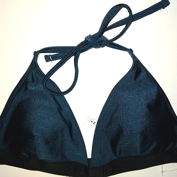 ☆NWT☆CALVIN KLEIN Women's Triangle Cut   Blue Cypress Shimmer Halter Tie Bikini - Picture 11 of 16